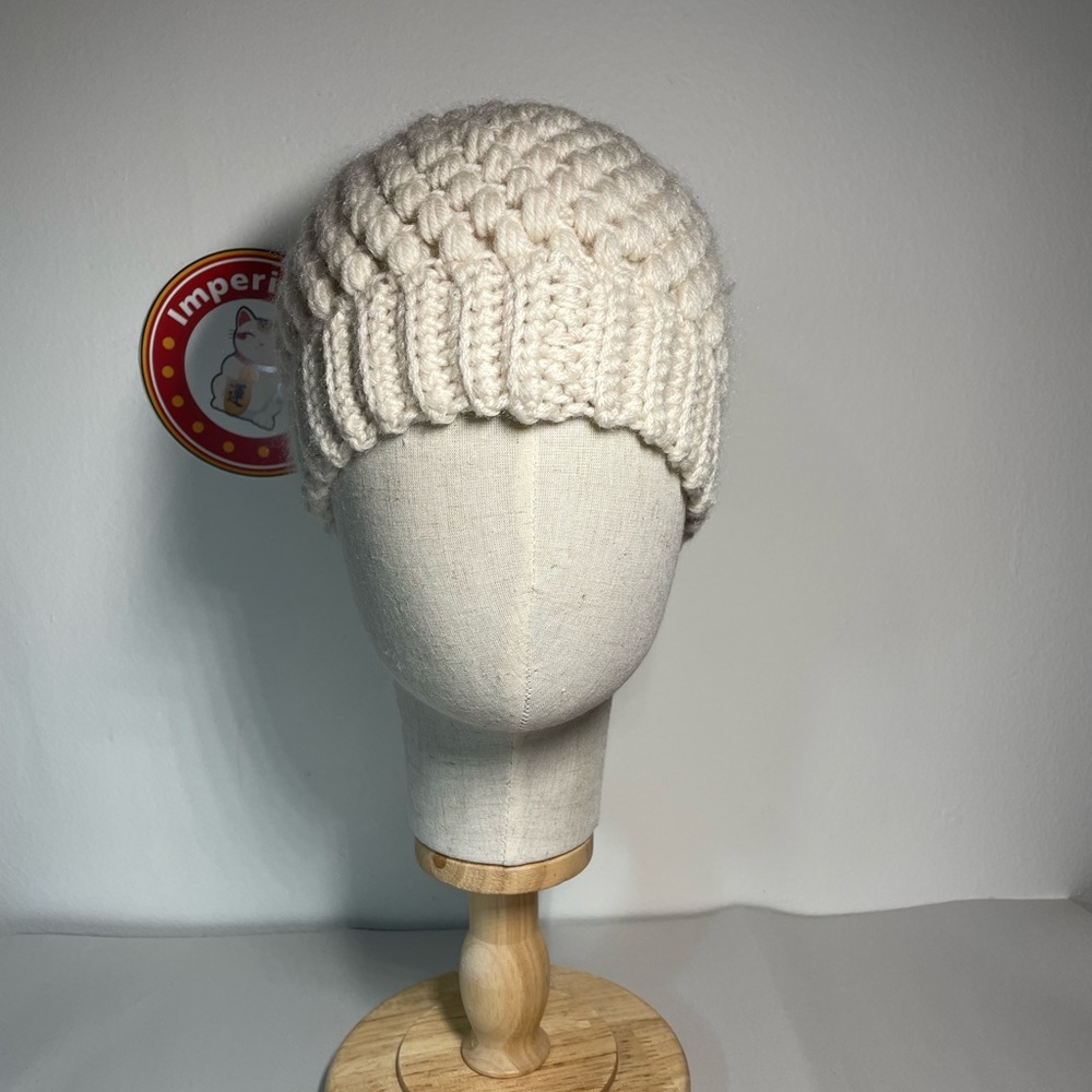 Oatmeal Woven Ponytail Beanie